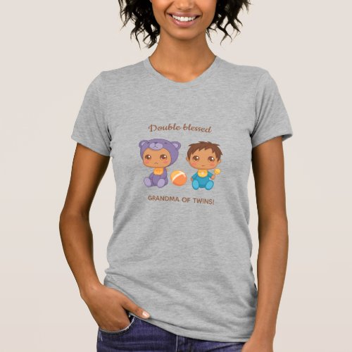 Grandma of Twins Baby Boy Purple Bear Jumpsuit T_Shirt