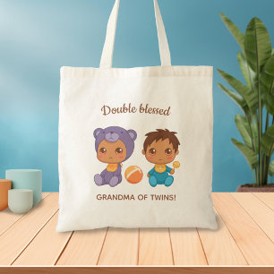 Grandma of Twins Baby Boy Purple Bear Jumpsuit Tote Bag