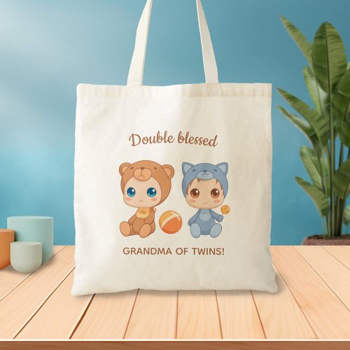 Grandma of Twins Baby Cat Bear Jumpsuit Tote Bag