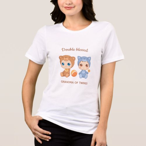 Grandma of Twins Baby Cat Bear Jumpsuit Tri_Blend Shirt