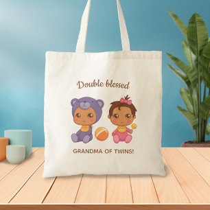 Grandma of Twins Baby Girl Purple Bear Jumpsuit Tote Bag