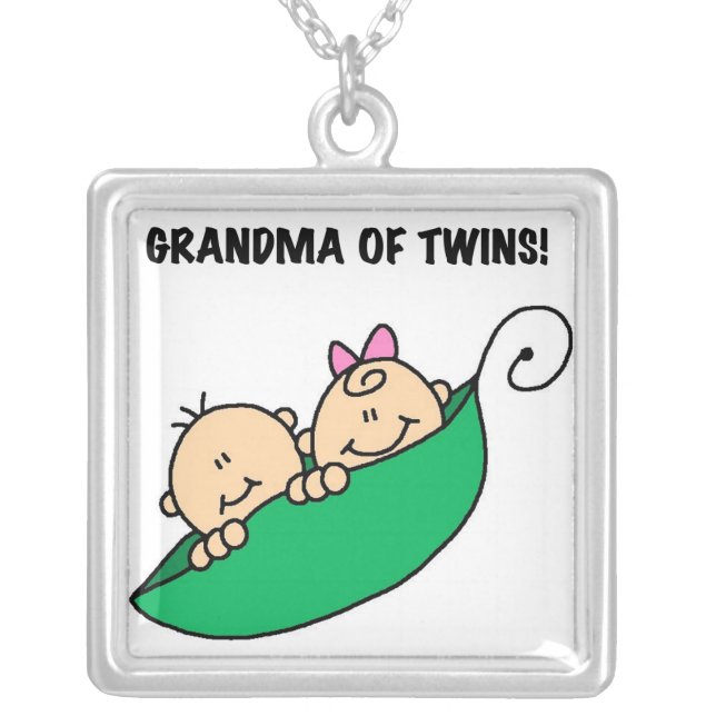 Grandma of Twins Gifts Silver Plated Necklace (Front)