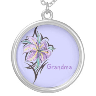 grandma, orchid on a purple background necklace
