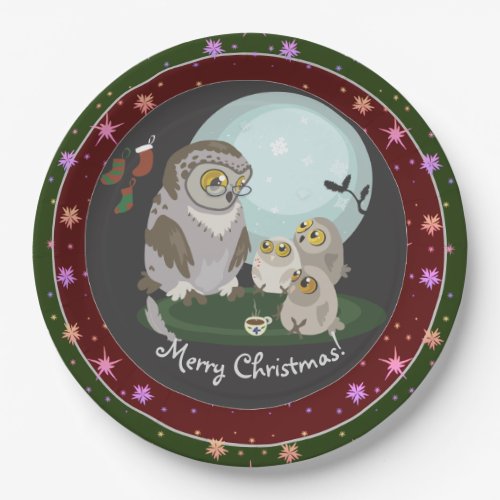 Grandma Owl Storytelling Christmas Paper Plates