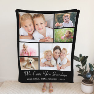 Grandma Personalized Black Photo Sherpa Blanket