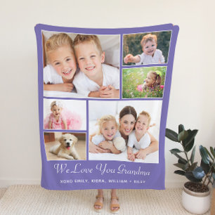 Grandma Personalized Photo Purple Sherpa Blanket