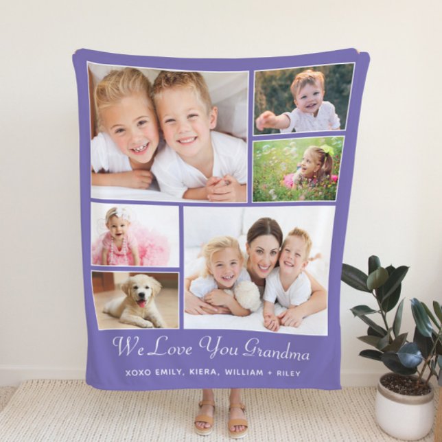 Grandma Personalized Photo Purple Sherpa Blanket (Creator Uploaded)