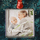 Grandma Photo Christmas Holiday Elegant Chic Metal Ornament<br><div class="desc">Design is composed of modern chic typography with sans serif and serif font. Add a custom photo of grandma and year.</div>