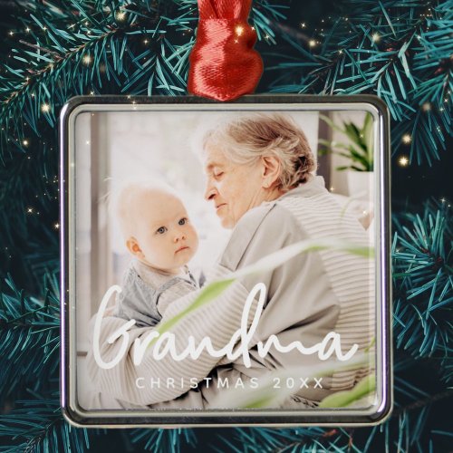 Grandma Photo Christmas Holiday Elegant Chic Metal Ornament
