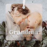 Grandma Photo Christmas Holiday Simple Modern Chic Metal Ornament<br><div class="desc">Design is composed of modern chic typography with sans serif and serif font. Add a custom photo of grandma and year.</div>