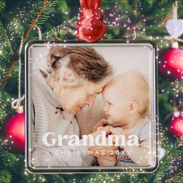Grandma Photo Christmas Holiday Simple Modern Chic Metal Ornament (Creator Uploaded)