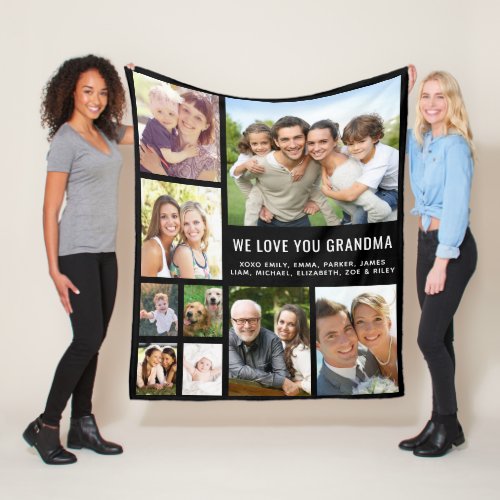 Grandma Photo Collage Black Fleece Blanket