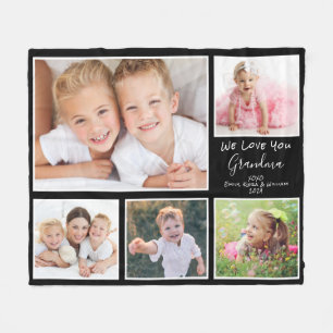 Grandma Photo Collage Black Fleece Blanket