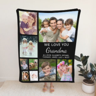 Grandma Photo Collage Black Fleece Blanket