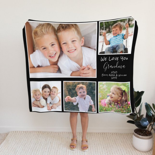 Grandma Photo Collage Black Sherpa Blanket (Creator Uploaded)