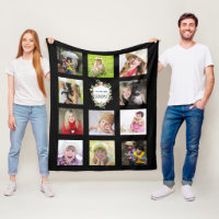 GRANDMA Photo Collage Blanket - Grandmother Black