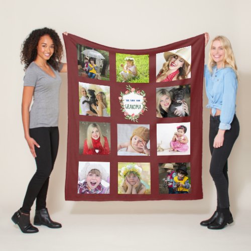 GRANDMA Photo Collage Blanket Grandmother Burgundy