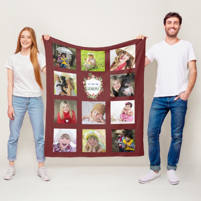 GRANDMA Photo Collage Blanket Grandmother Burgundy (In Situ)