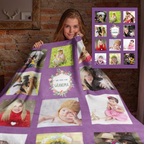 GRANDMA Photo Collage Blanket _ Grandmother Purple