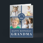 Grandma Photo Collage Blue Birthday Card<br><div class="desc">Personalized blue photo collage birthday card for Grandma featuring four custom photos and a heartfelt “We Love You” message. A meaningful keepsake from grandkids,  perfect for celebrating a special birthday with a personal touch.</div>