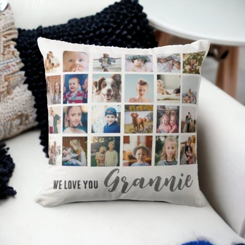 Grandma photo collage chic cursive Throw Pillow
