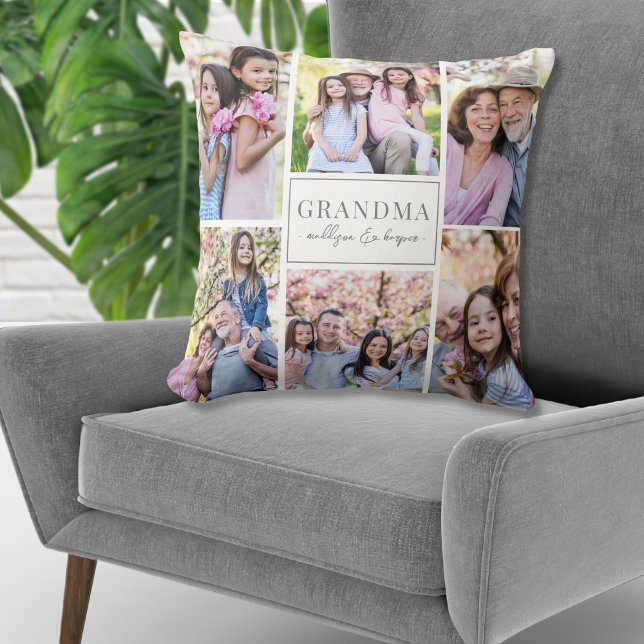 Grandma Photo Collage Family Throw Pillow (Grandma Photo Collage Family Throw Pillow)