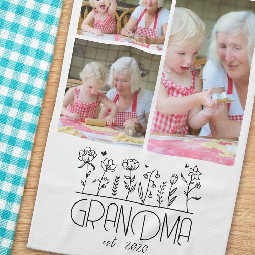 Grandma Photo Collage Flowers Kitchen Towel