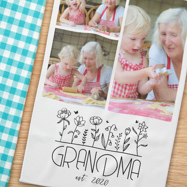 Grandma Photo Collage Flowers Kitchen Towel (Creator Uploaded)