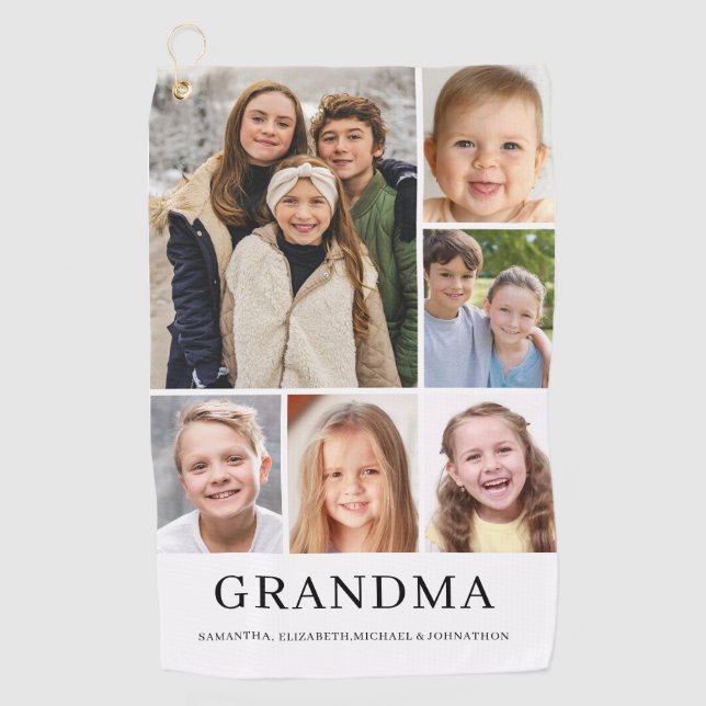 Grandma Photo Collage Personalized Golf Towel (Front)