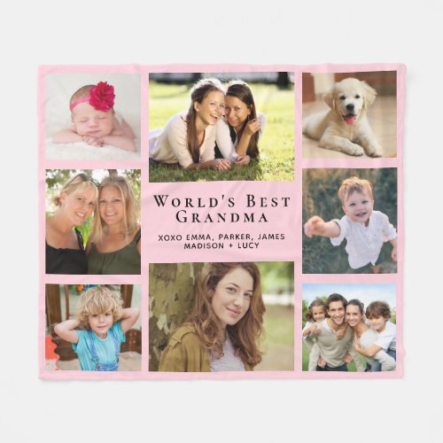 Grandma Photo Collage Pink Fleece Blanket