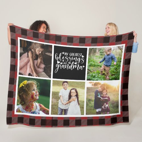 Grandma Photo Collage Plaid Fleece Blanket