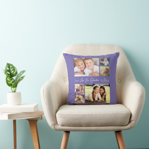 Grandma Photo Collage Purple Throw Pillow