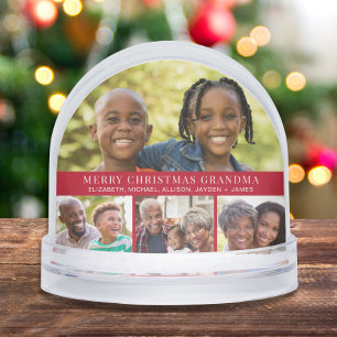 Grandma Photo Collage Red Christmas Snow Globe