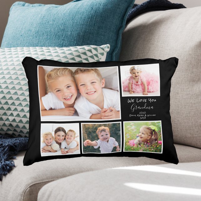 Grandma Photo Collage We Love You Black Accent Pillow (Creator Uploaded)
