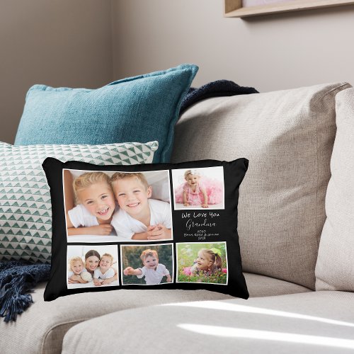 Grandma Photo Collage We Love You Black Accent Pillow