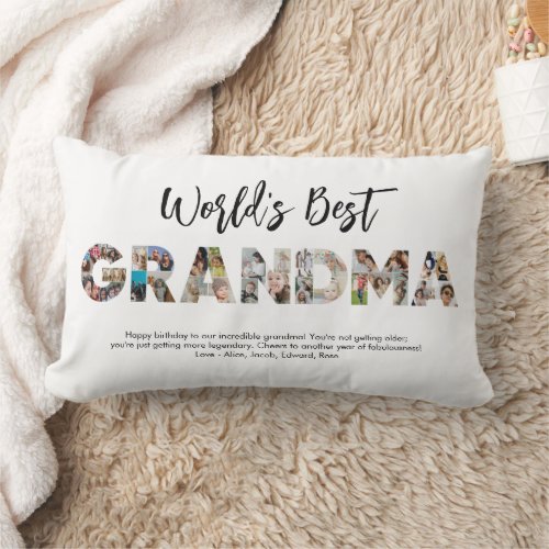 Grandma Photo Collage Word Letter Cutout Birthday Lumbar Pillow