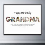 Grandma Photo Collage Word Letter Cutout Birthday Poster<br><div class="desc">Celebrate the special moments with your grandmother with this Grandma Photo Collage design. This customizable design is perfect for creating a personalized and heartfelt gift for Mother's Day and Birthday celebration. Craft a beautiful collage with the word GRANDMA, featuring cherished moments, creating a visual journey of the precious memories you've...</div>