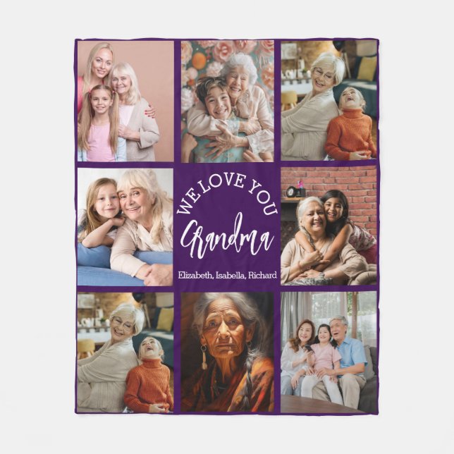 Grandma Photo Custom Throw with Grandkids Fleece Blanket (Front)