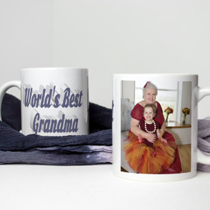 Grandma photo gray typography coffee mug