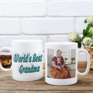 Grandma photo green typography coffee mug