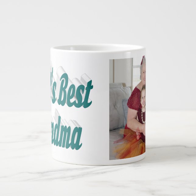 Grandma photo green typography Mothers Day Giant Coffee Mug (Front)