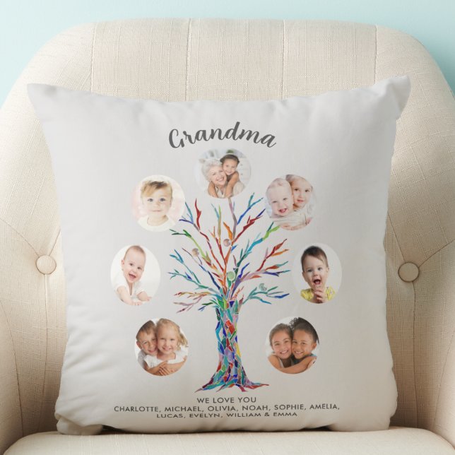 Grandma Photo Keepsake Gray Throw Pillow (Creator Uploaded)
