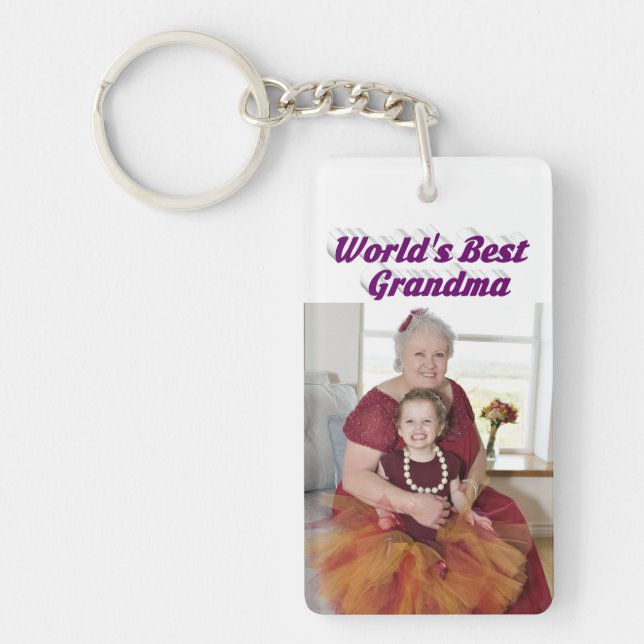 Grandma Photo purple text  Keychain (Front)