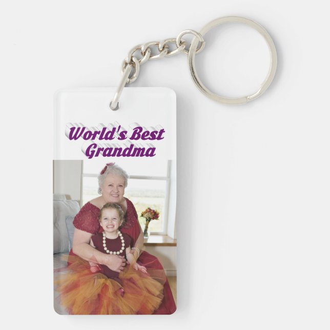 Grandma Photo purple text Mothers Day Keychain (Back)