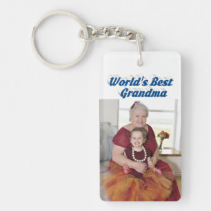 Grandma Photo sea blue text   Keychain