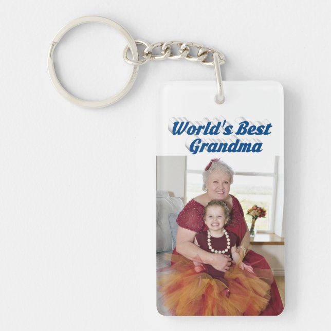 Grandma Photo sea blue text   Keychain (Front)