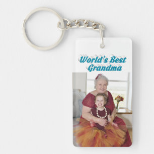 Grandma Photo sky blue text Keychain