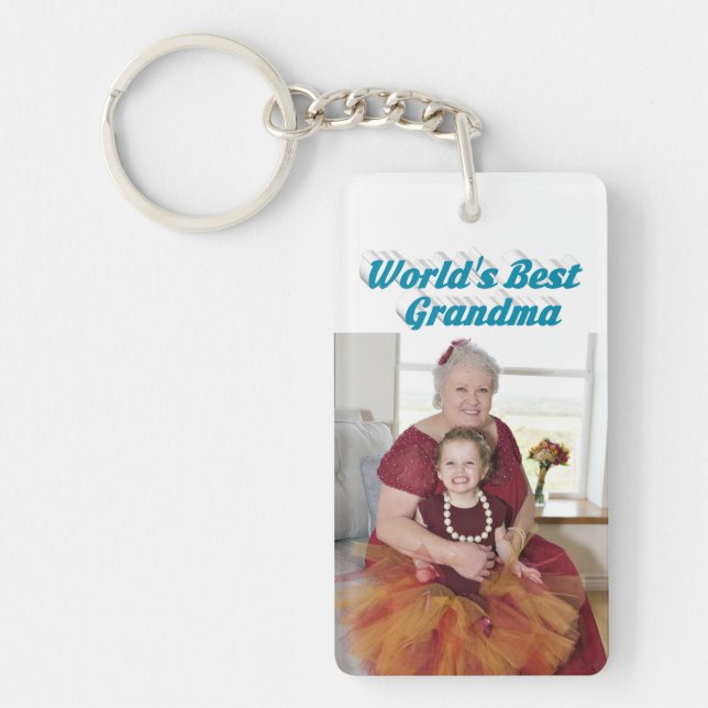 Grandma Photo sky blue text Mothers Day Keychain (Front)