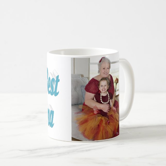 Grandma photo sky blue typography  coffee mug (Front Right)