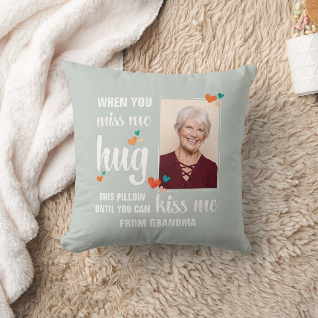 Grandma Photo WHEN YOU MISS ME HUG THIS Throw Pillow (Blanket)